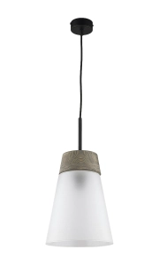 Czarna lampa wisząca z ciemnym drewnem i matowym szklanym kloszem Jupiter 1651 Domino E27 23cm