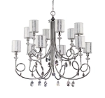 Chromowana duża lampa wisząca żyrandol z kryształkami i srebrnymi abażurami Jupiter 1596  Delfina 12xE14 94cm
