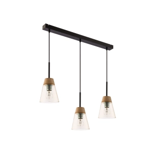 Lampa wisząca z bursztynowymi kloszami na listwie czarnej i dodatkiem drewna Jupiter 1547 Domino 3xE27 67cm