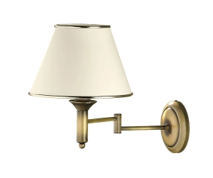 Mosiężna ruchoma patynowana lampa naścienna i abażur ecru z złotym paskiem Jupiter 507 Classic E27