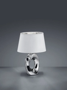 Lampa nocna dekoracyjna ceramiczna podstawa owalna chromowana z białym abażurem RL R50511089 Taba E14 33cm