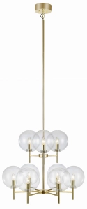Złota lampa wisząca z długą rurką i przezroczystymi kloszami MarkSlojd 107920 Crown  9xE14 173cm x 70cm