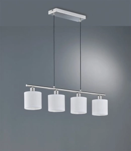 Lampa wisząca cztery białe abażury na srebrnej listwie nad stół RL R30334001 Tommy 4xE14