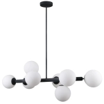 Czarna lampa wisząca z białymi kloszami kulami na listwie Italux PNS-5510-8-BK Raddi 8xG9 105cm x 90cm