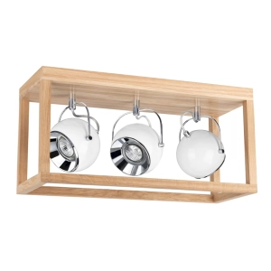Lampa sufitowa z białymi metalowymi reflektorami w ramie z drewna dębowego Spot-Light 5222374 Roy 3xGU10