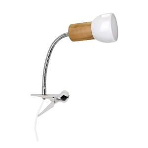 Lampa biurkowa z klipsem reflektorek na giętkim ramieniu drewno brzozowe metal biała Spot-Light 2224160WF Svenda E27