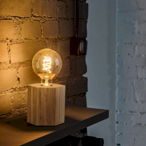 Lampa nocna drewniana postawa geometryczna na żarówkę dekoracyjną Spot-Light 7011174 Drewno Dębowe Hexar E27 12x12xcm