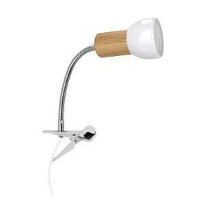 Lampa biurkowa z klipsem reflektorek na giętkim ramieniu drewno brzozowe metal biała tworzywo Spot-Light 2224174WF Svenda E27