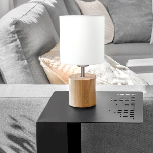Lampa nocna drewniana podstawa w kształcie walca i biały abażur z tkaniny drewno dębowe Spot-Light 7081174 Trongo Round E27 30cm