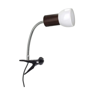 Lampa biurkowa mały reflektorek na czarnym giętkim ramieniu z klipsem drewno bukowe Spot-Light 2224176F Svenda E27