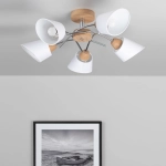 Lampa sufitowa z drewna dębowego z białymi szklanymi kloszami Spot-Light 8341574 Mette 5xE27 70cm