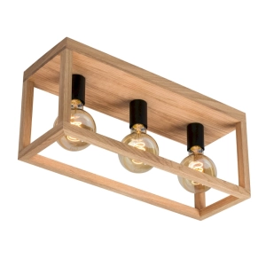 Lampa sufitowa z drewna dębowego czarne metalowe oprawki w drewnianej ramie Spot-Light 9154374 Kago 3xE27 25cm x 52cm