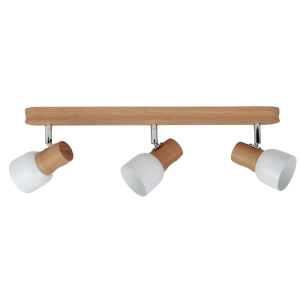 Lampa sufitowa reflektory na drewnianej listwie z drewna dębowego i białe metalowe klosze Spot-Light 2239374 Svantje 3xE14 17cm x 49cm