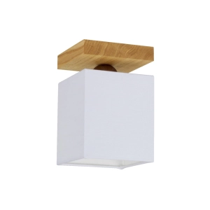 Lampa sufitowa sześcian biały abażur z tkaniny drewniana dębowa podstawa Spot-Light 2284174 Inger E27 20cm