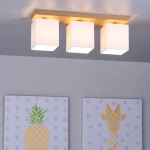 Lampa sufitowa na listwie z drewna dębowego i białe prostokątne abażury z tkaniny Spot-Light 2284374 Inger 3xE27 20cm x 55cm