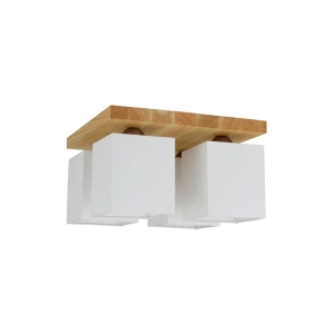 Lampa sufitowa kwadratowa z drewna dębowego i białe abażury z tkaniny Spot-Light 2284474 Inger 4xE27 20cm x 34cm x 34cm