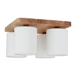 Lampa sufitowa kwadratowa podsufitka z dębowego olejowanego drewna i białe cylindryczne abażury z tkaniny Spot-Light 8512474 Jenta 4xE27 20cm x 34cm
