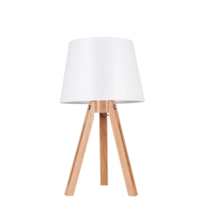 Lampa nocna stołowa trójnóg z drewnianymi nogami i białym abażurem z tkaniny drewno dębowe olejowane Spot-Light 6111074 Tripod E27 55cm