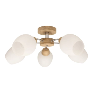 Lampa sufitowa plafon drewno dębowe i białe szklane klosze dzbany Spot-Light 8320574 Parma Wood 5xE27 62cm