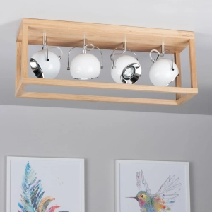 Lampa sufitowa z białymi reflektorami w stelażu z drewna dębowego Spot-Light 5222474L Roy 4xGU10