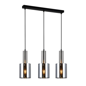 Lampa wisząca czarna nad stół trzy wiszące tubki szklane osłonki abażury na żarówki dekoracyjne w rzędzie Italux PND-5581-3-SC+SG 3xE27 61cm