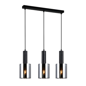 Lampa wisząca czarna trzy szklane abażury na żarówki dekoracyjne Italux PND-5581-3-BK+SG Sardo 3xE27 61cm