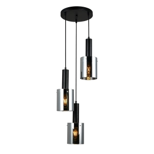 Lampa wisząca czarna trzy szklane abażury na żarówki dekoracyjne Italux PND-5581-3A-BK+SG Sardo 3xE27 33cm