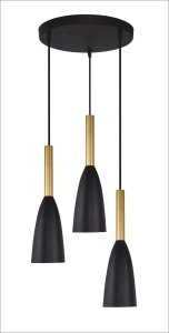 Czarna lampa wisząca trzy klosze na okrągłej rozecie z złotymi dodatkami Light Prestige LP-181/3P BK/GD Solin 3xE27 30cm