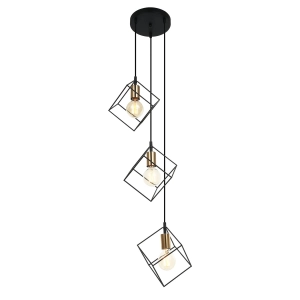 Lampa wisząca czarna kostki stelaż metalowy loft na żarówki dekoracyjne Italux MDM-4244/3 BK+BRO Morestel 3xE27