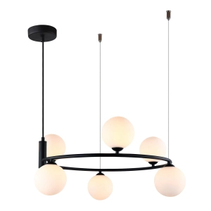 Lampa wisząca 6 kloszy na czarnej obręczy Italux MDM-3974/6 BK Amily 6xG9 60cm czarny