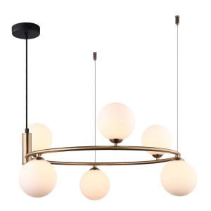 Lampa wisząca złoty okrąg i białe szklane kule Italux MDM-3974/6 BRO Amily 6xG9 60cm