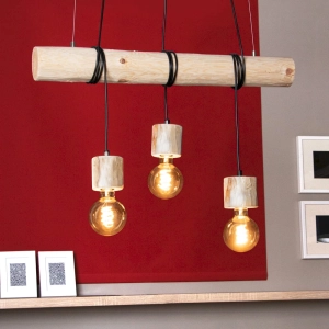 Lampa wisząca na belce z drewna sosnowego i długimi czarnymi przewodami Spot-Light 68315350 Trabo Pino 3xE27 140cm x 70cm