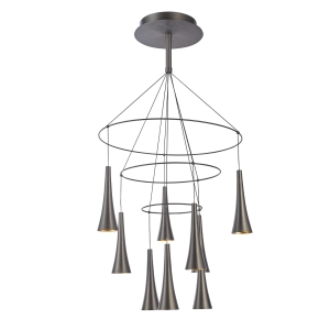 Kawowa lampa wisząca trzy obręcze z zawieszonymi kloszami Italux MD16115-9A Luca LED 45W 75cm x 120cm