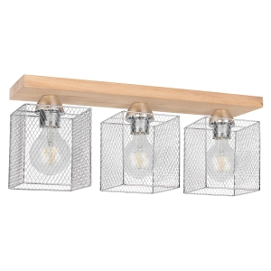 Lampa sufitowa na listwie z drewna dębowego olejowanego i metalowe kratkowane klosze Spot-Light 8175374 Norman Wood 3xE27 21cm x 55cm