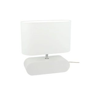 Lampa nocna stołowa z drewna biała z podłużną niską podstawą i tkaninowym abażurem drewno bukowe Spot-Light 7611042 Marinna E27 31cm