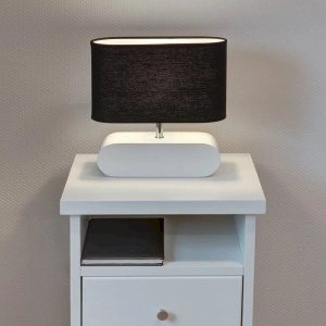 Lampa nocna stołowa z drewnianą podłużną białą podstawą i czarnym abażurem drewno bukowe Spot-Light 7615042 Marinna E27 31cm