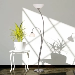 Srebrna łukowa lampa podłogowa białe klosze dwa źródła światła Steinhauer 6838ST Kloszri 2xE27 183cm