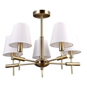 Nowoczesny złoty żyrandol lampa wisząca do gabinetu salonu z białymi abażurami o cylindrycznym kształcie Italux MD38482-5 Balter 5xE14 54cm