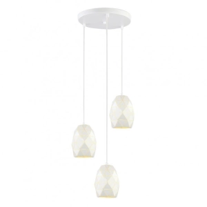 Lampa wisząca biała nowoczesna trzy wiszące klosze metalowe geometryczne trójkąty okrągła podsufitka Italux MDM-3480/3A W Harley 3xE27