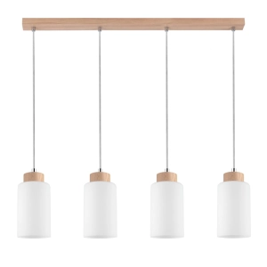 Lampa wisząca na listwie z drewna dębowego i białe cylindryczne szklane klosze Spot-Light 1720474 Bosco 4xE27 110cm x 75cm