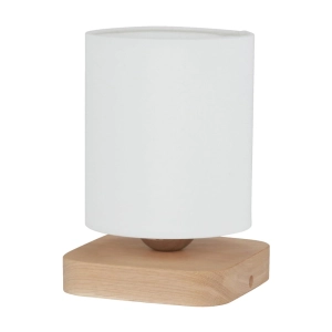 Lampa nocna kwadratowa podstawa drewniana biały abażur z tkaniny Spot-Light 7522174 Jenta E27 20cm