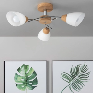 Lampa sufitowa z drewna dębowego z metalowymi ramionami szklane białe otwarte klosze Spot-Light 8141374 Viletta Wood 3xE27 29cm x 70cm