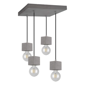 Betonowa lampa wisząca z kwadratową podsufitką i sześciennymi oprawkami Spot-Light 7089436 Strong Square 4xE27 100cm x 34cm