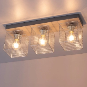 Lampa sufitowa betonowa podłużna z metalowymi kratkowanymi kloszami Spot-Light 8172336 Gittan 3xE27 21cm x 55cm