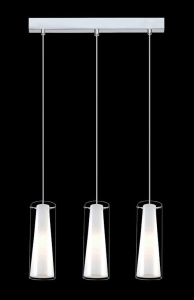 Lampa wisząca trzy tubki szklane z białym stożkowm abażurem wewnątrz chromowana listwa Italux MDM-1668/3B Carole 3xE27 55cm