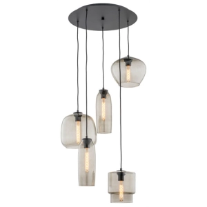 Lampa wisząca nad stół dymne klosze czarny zwis Argon 2080 Serafino 5xE27