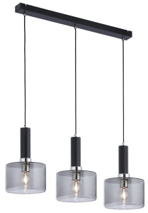 Czarna lampa wisząca z chromowanymi dodatkami i dymnymi kloszami na listwie Jupiter 1860 Vanes Ch 3xE27