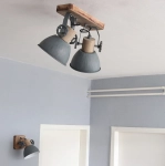 Lampa Sufitowa z dwoma reflektorami Mexlite 7969GR Gearwood 2xE27 19cm x 33cm drewno szary regulowana