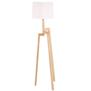 Drewniana nowoczesna lampa podłogowa trójnóg biały abażur Mexlite 7661BE Sabi E27 167cm