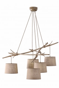 Lampa wisząca dekoracyjne drewno kable z tkaniny i abażury ecru Mantra 6175 5xE27 150cm